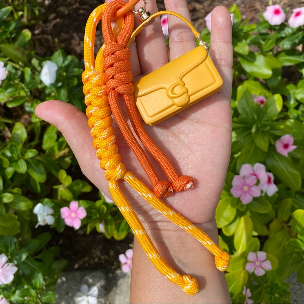 New Coach Yellow Mini Tabby Bag Charm with Rope Tassels Keychain - Picture 5 of 9